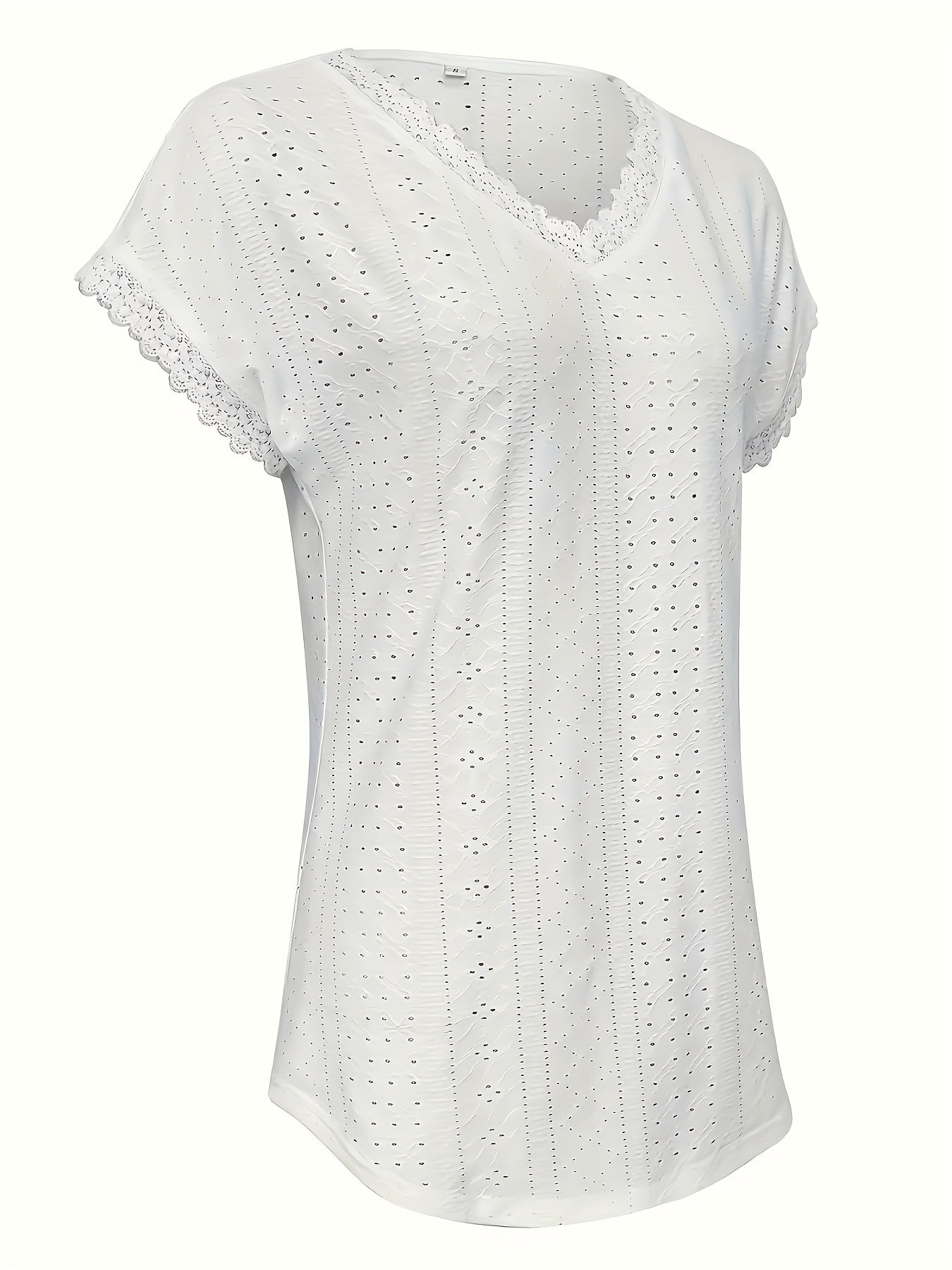 Women's Lace Detail Blouse - V-Neck Short Sleeve detail view