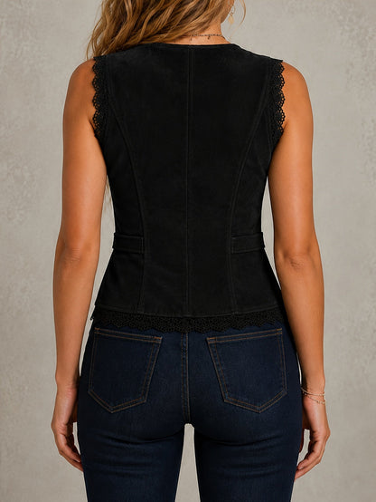 Women's Lace Detail Jacket - V-Neck detail view