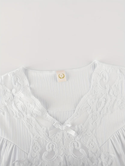 Women's Lace Detail Nightgown - V-Neck Long Sleeve detail view
