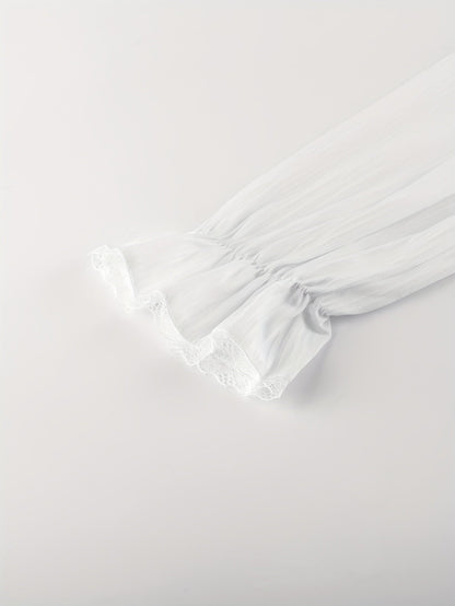 Women's Lace Detail Nightgown - V-Neck Long Sleeve detail view
