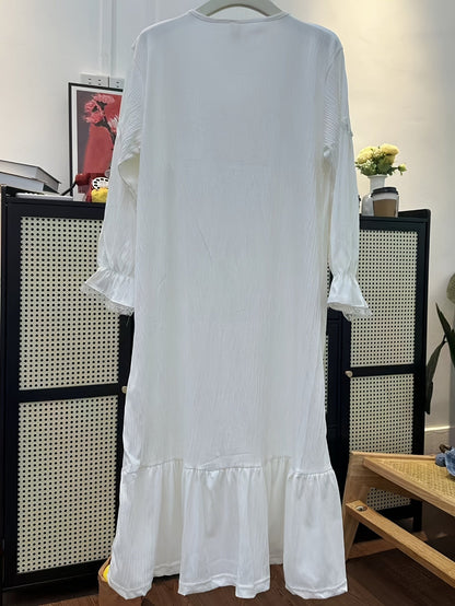 Women's Lace Detail Nightgown - V-Neck Long Sleeve detail view