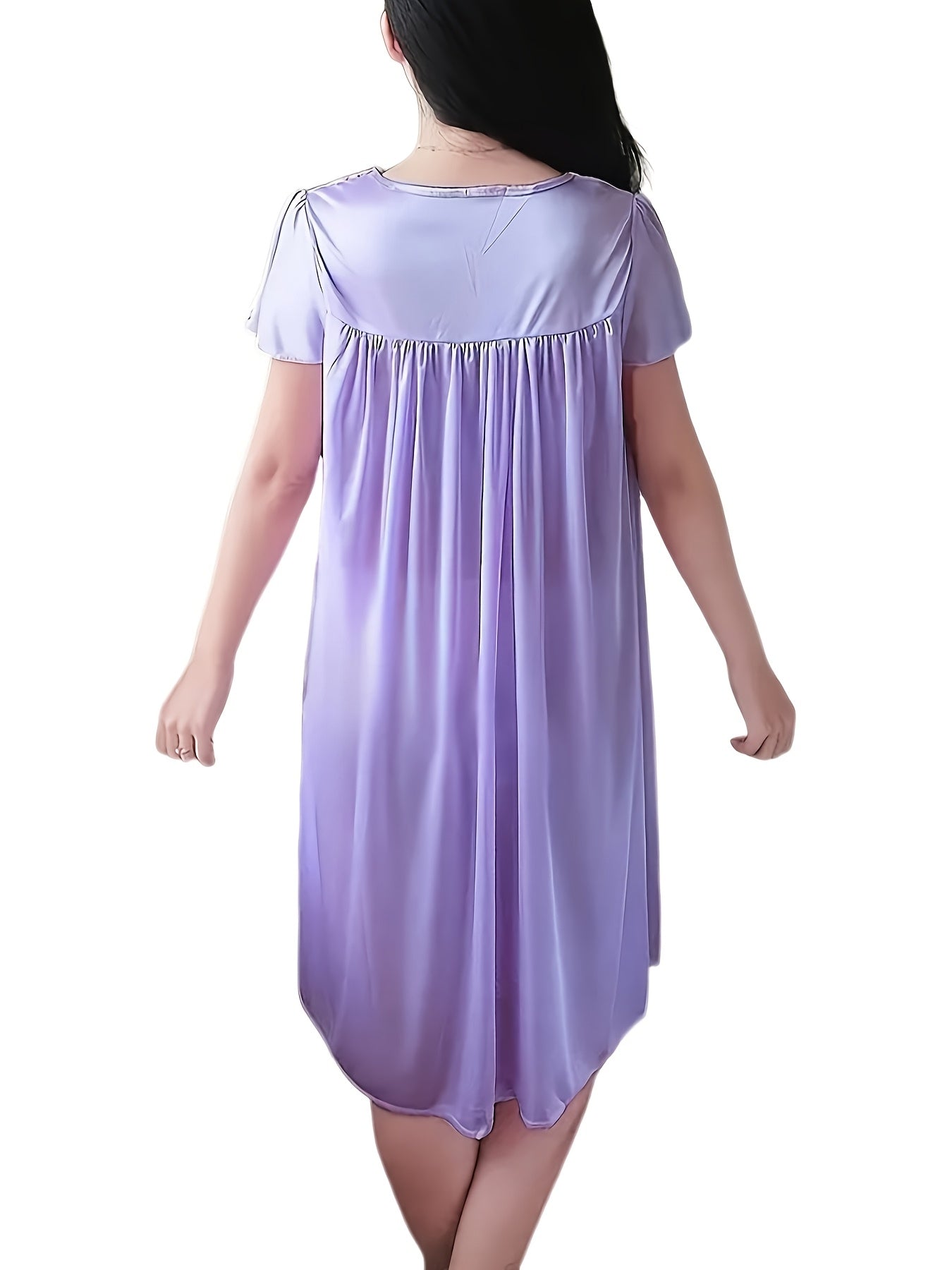 Women's Lace Detail Nightgown - V-Neck Short Sleeve – view 2
