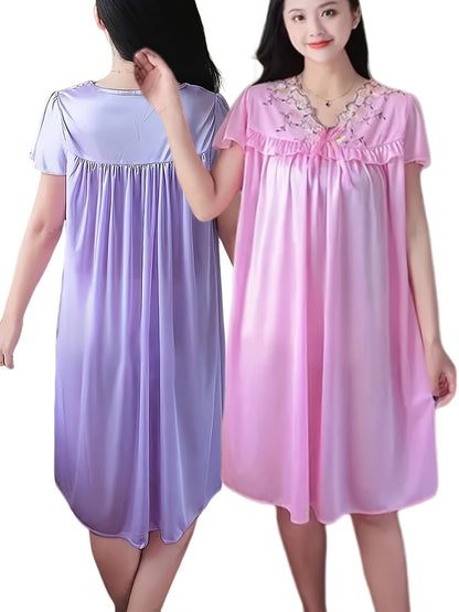 Women's Lace Detail Nightgown - V-Neck Short Sleeve – view 5