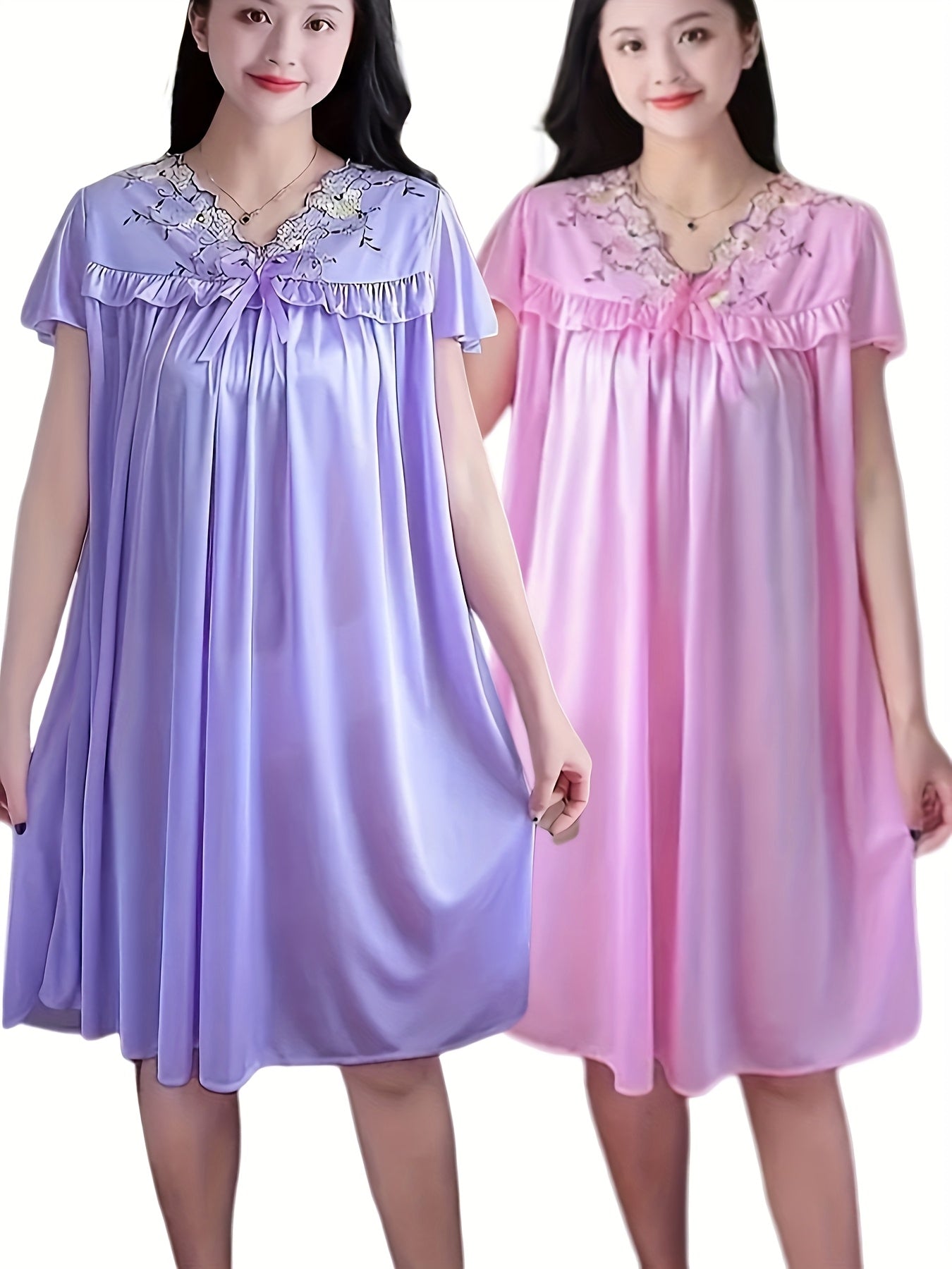 Women's Lace Detail Nightgown - V-Neck Short Sleeve – view 14
