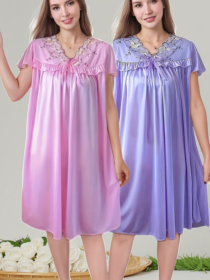 Women's Lace Detail Nightgown - V-Neck Short Sleeve – view 15