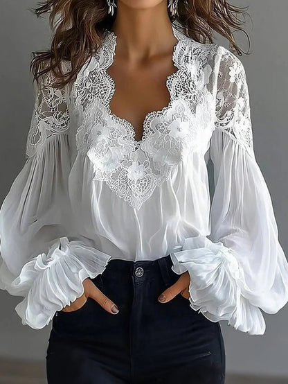 Women's Lace Detail Shirt - Short Sleeve – Red / Black detail view