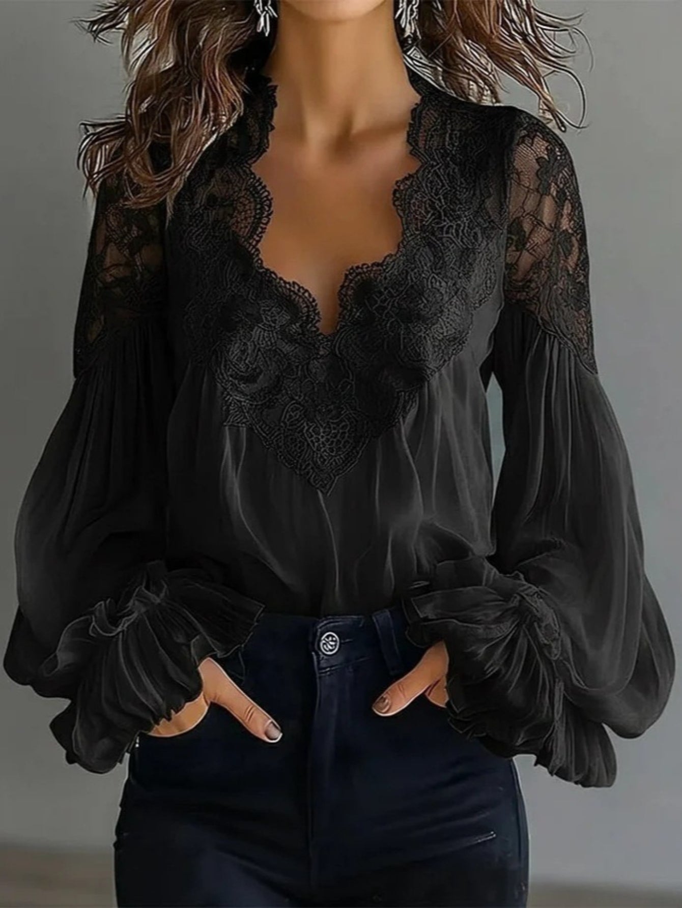 Women's Lace Detail Shirt - Short Sleeve – Red / Black – Red option – view 4