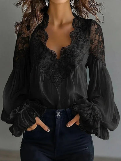 Women's Lace Detail Shirt - Short Sleeve – Red / Black – Red option – view 4