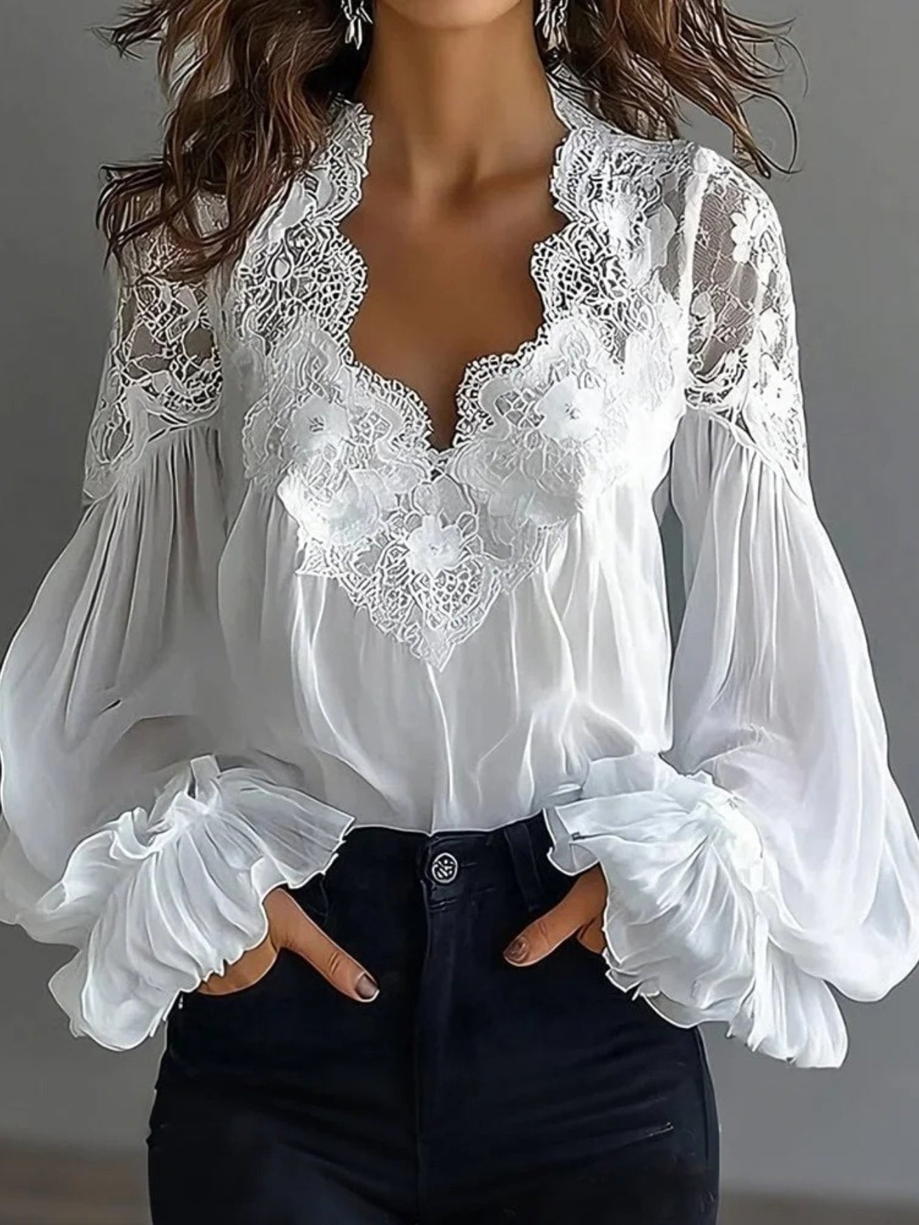 Women's Lace Detail Shirt - Short Sleeve – Red / Black – Red option – view 5