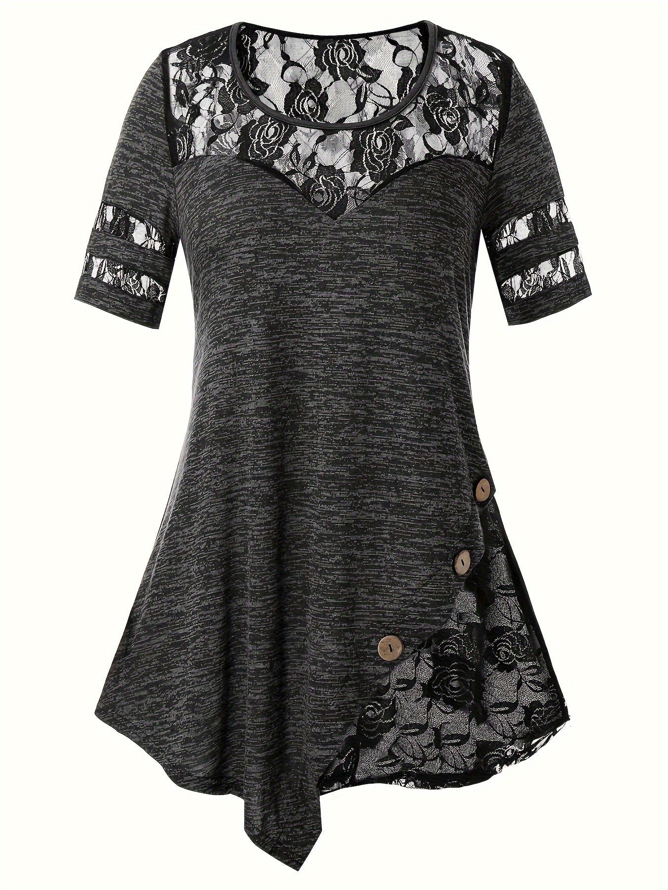 Women's Lace Detail Tunic - V-Neck Short Sleeve detail view