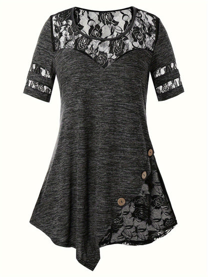 Women's Lace Detail Tunic - V-Neck Short Sleeve detail view