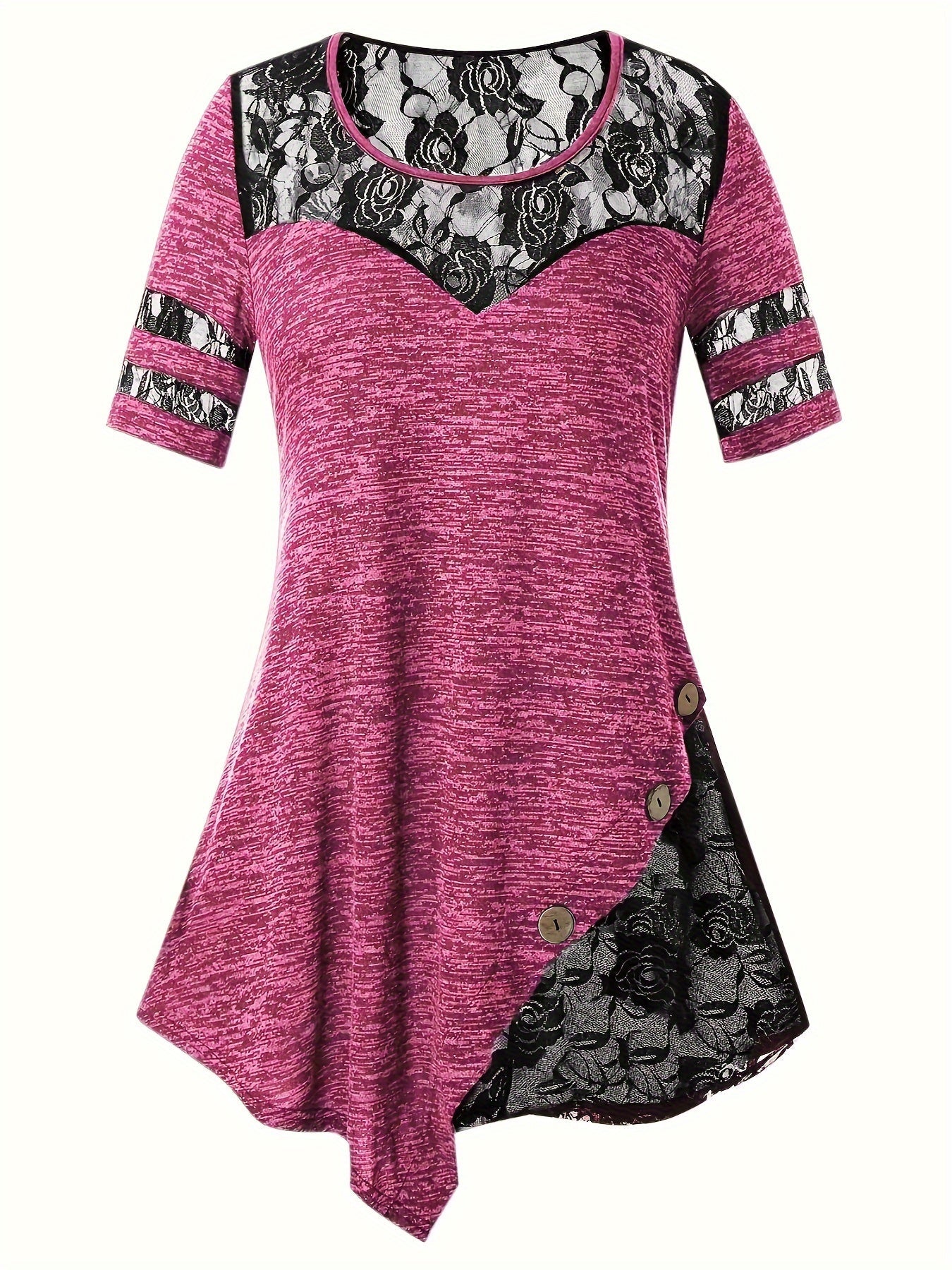 Women's Lace Detail Tunic - V-Neck Short Sleeve detail view