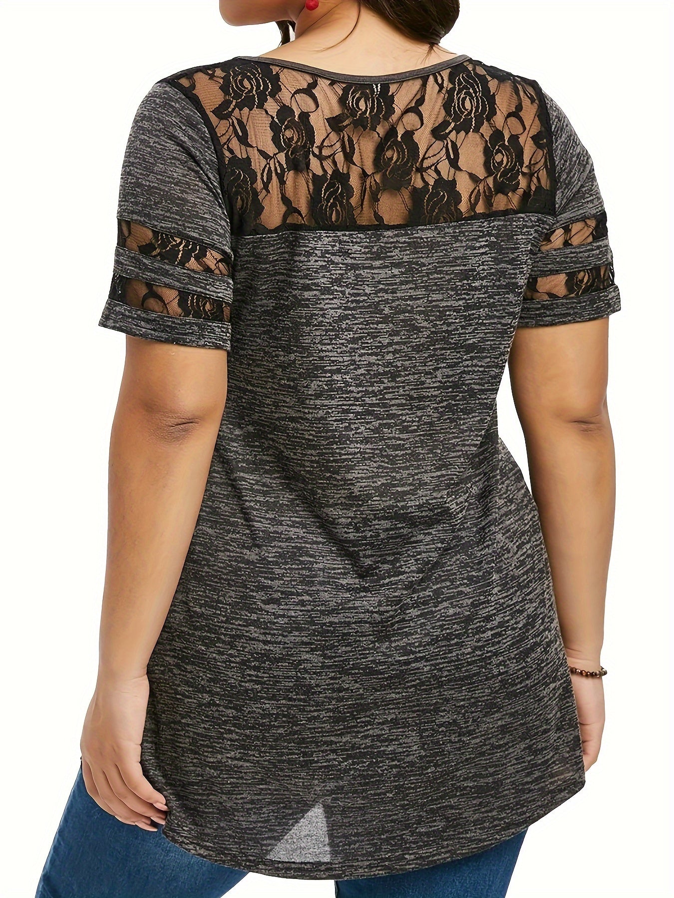Women's Lace Detail Tunic - V-Neck Short Sleeve detail view