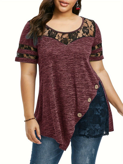 Women's Lace Detail Tunic - V-Neck Short Sleeve – Gray option – view 2