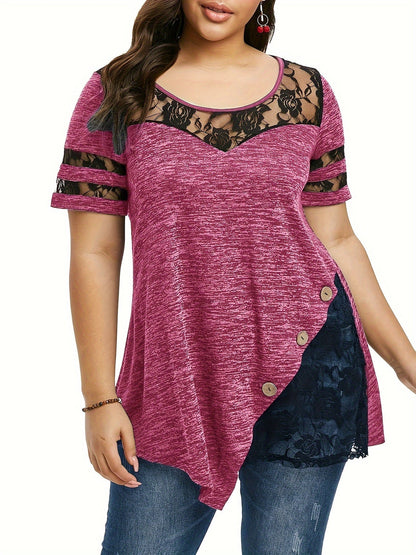 Women's Lace Detail Tunic - V-Neck Short Sleeve – Gray option – view 10