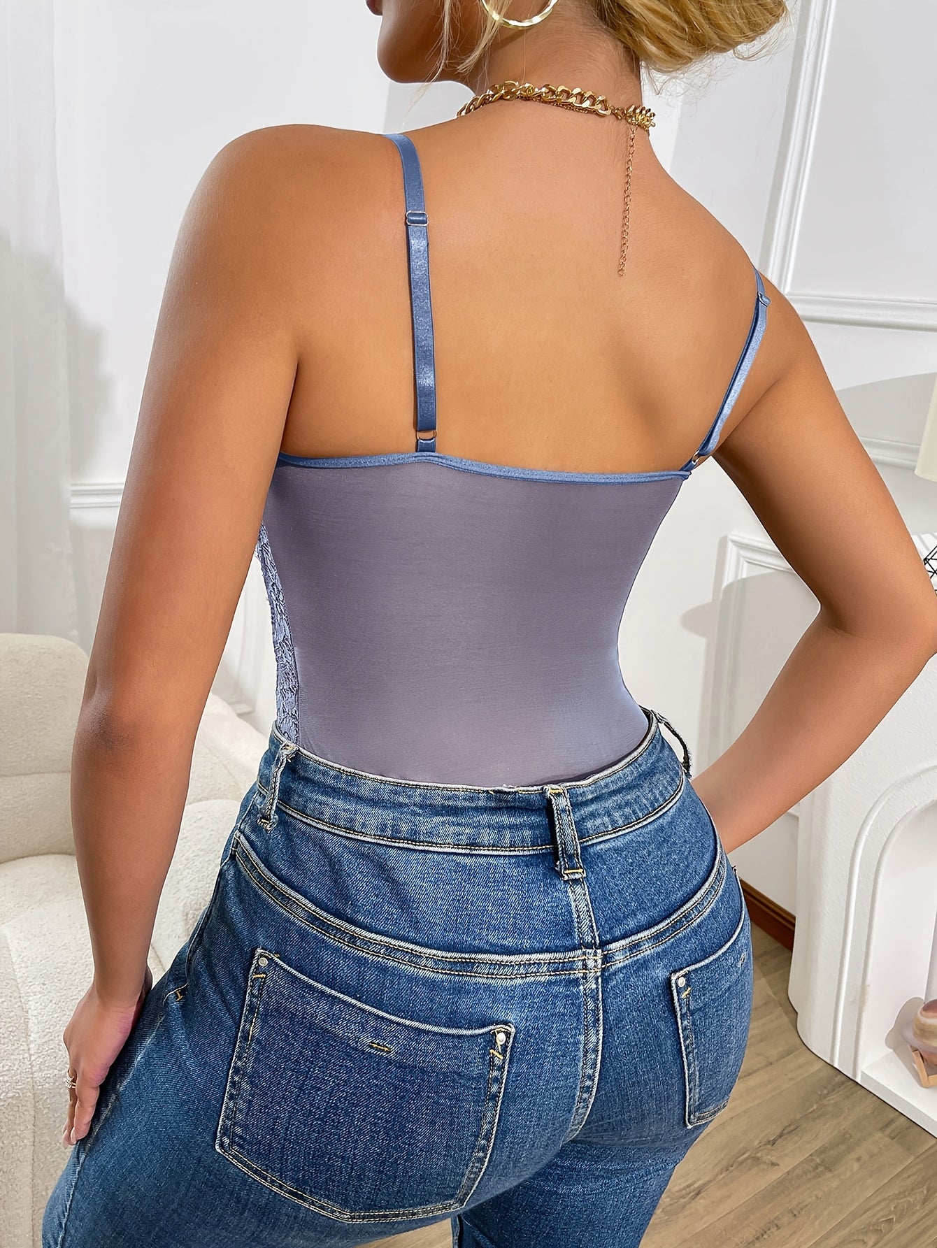 Women's Lace Lingerie Bodysuit - V-Neck Sheer Corset Style detail view