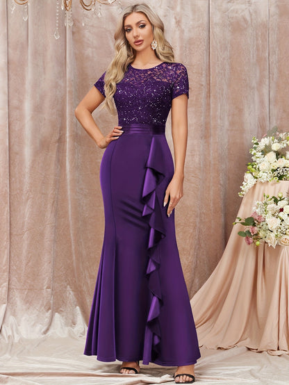 Women's Lace Maxi Wedding Dress - Ruffle – main product image