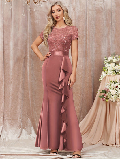 Women's Lace Maxi Wedding Dress - Ruffle detail view