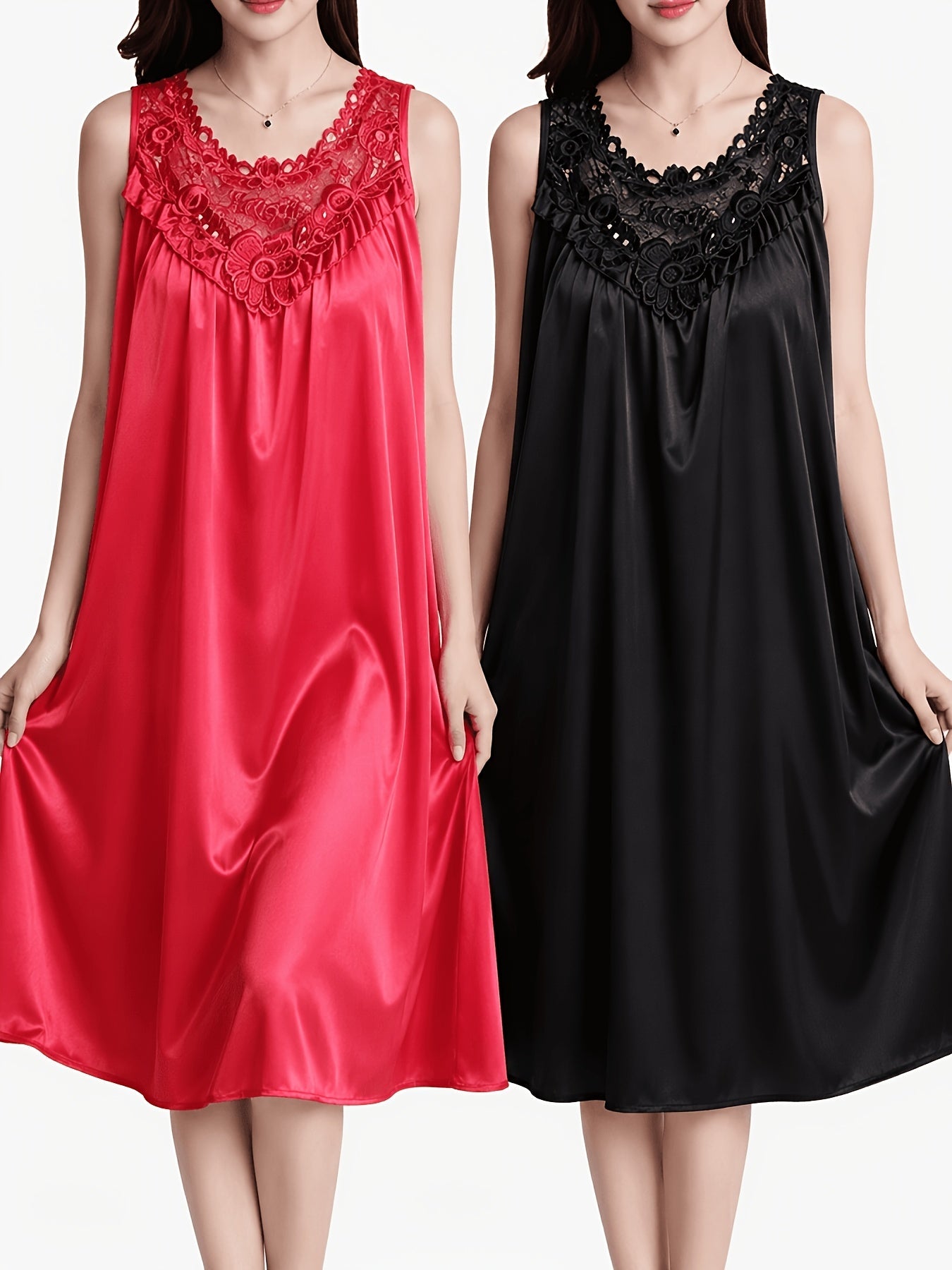 Women's Lace Nightgown - 2-Piece Sleeveless Comfort – view 14