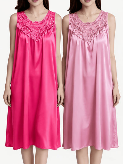 Women's Lace Nightgown - 2-Piece Sleeveless Comfort – view 16