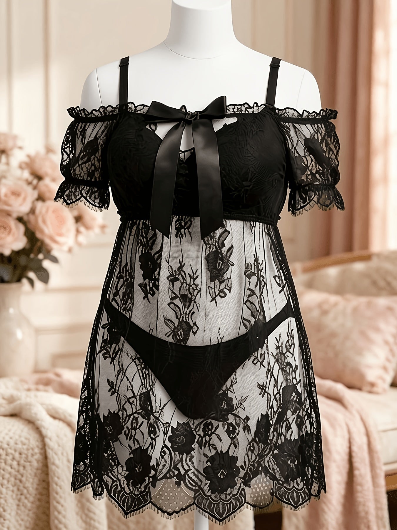 Women's Lace Nightgown - Lace Plus Size Comfort – main product image