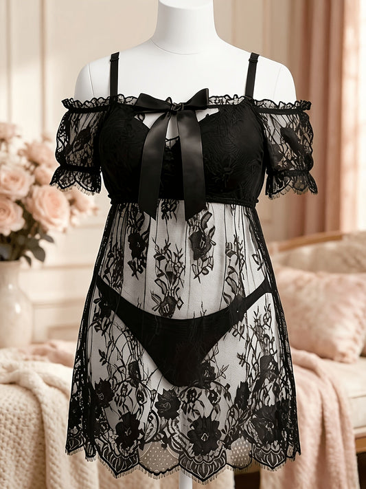 Women's Lace Nightgown - Lace Plus Size Comfort – main product image
