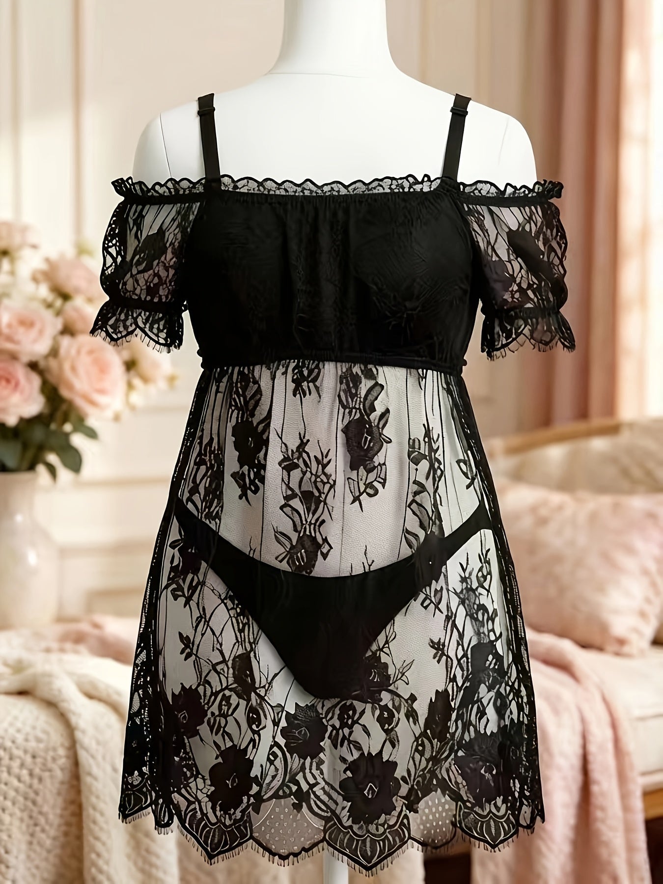 Women's Lace Nightgown - Lace Plus Size Comfort detail view