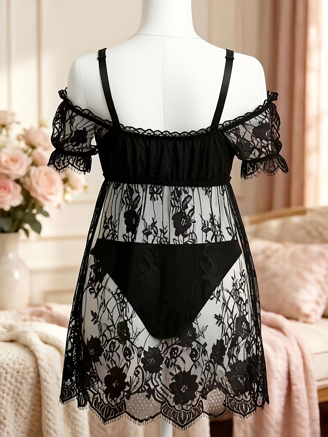 Women's Lace Nightgown - Lace Plus Size Comfort detail view