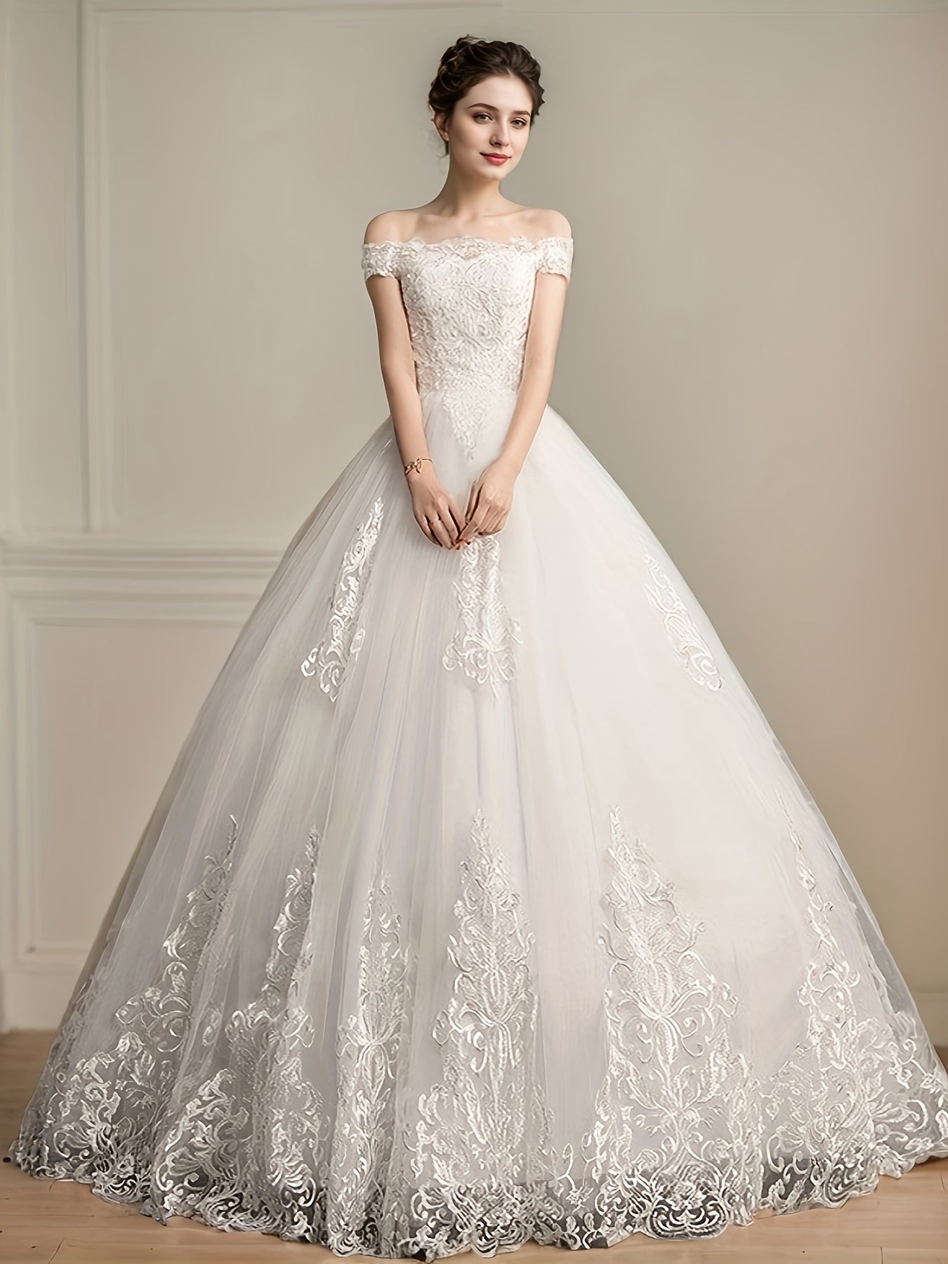 Women's Lace Off Shoulder Wedding Dress detail view