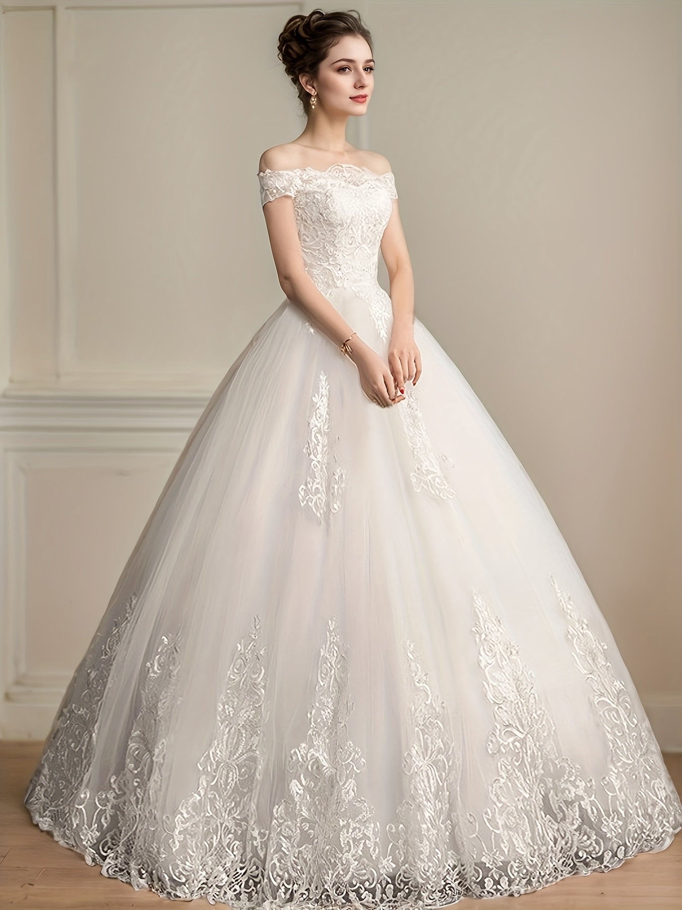Women's Lace Off Shoulder Wedding Dress detail view