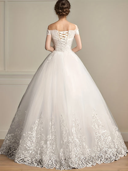 Women's Lace Off Shoulder Wedding Dress detail view