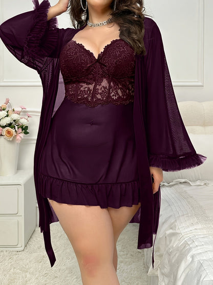 Women's Lace Pajama Set - 2-Piece Lace Plus Size Comfort detail view