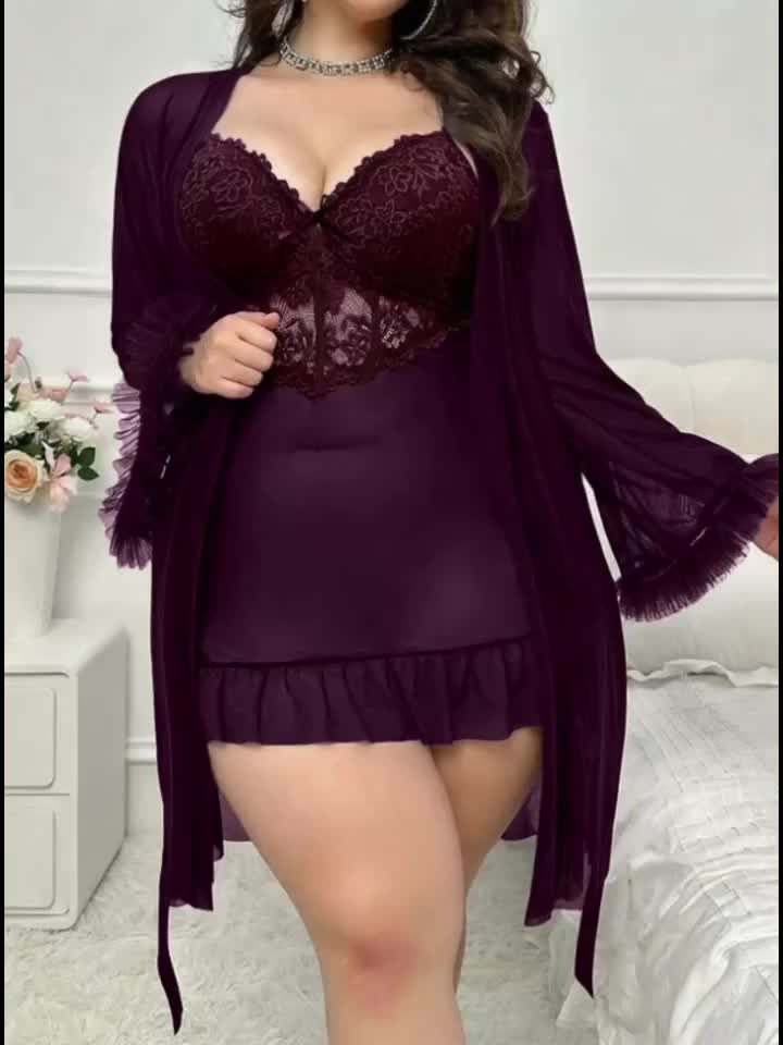 Women's Lace Pajama Set - 2-Piece Lace Plus Size Comfort detail view