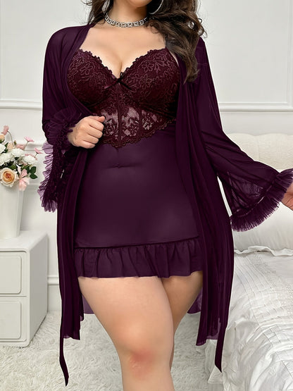 Women's Lace Pajama Set - 2-Piece Lace Plus Size Comfort detail view