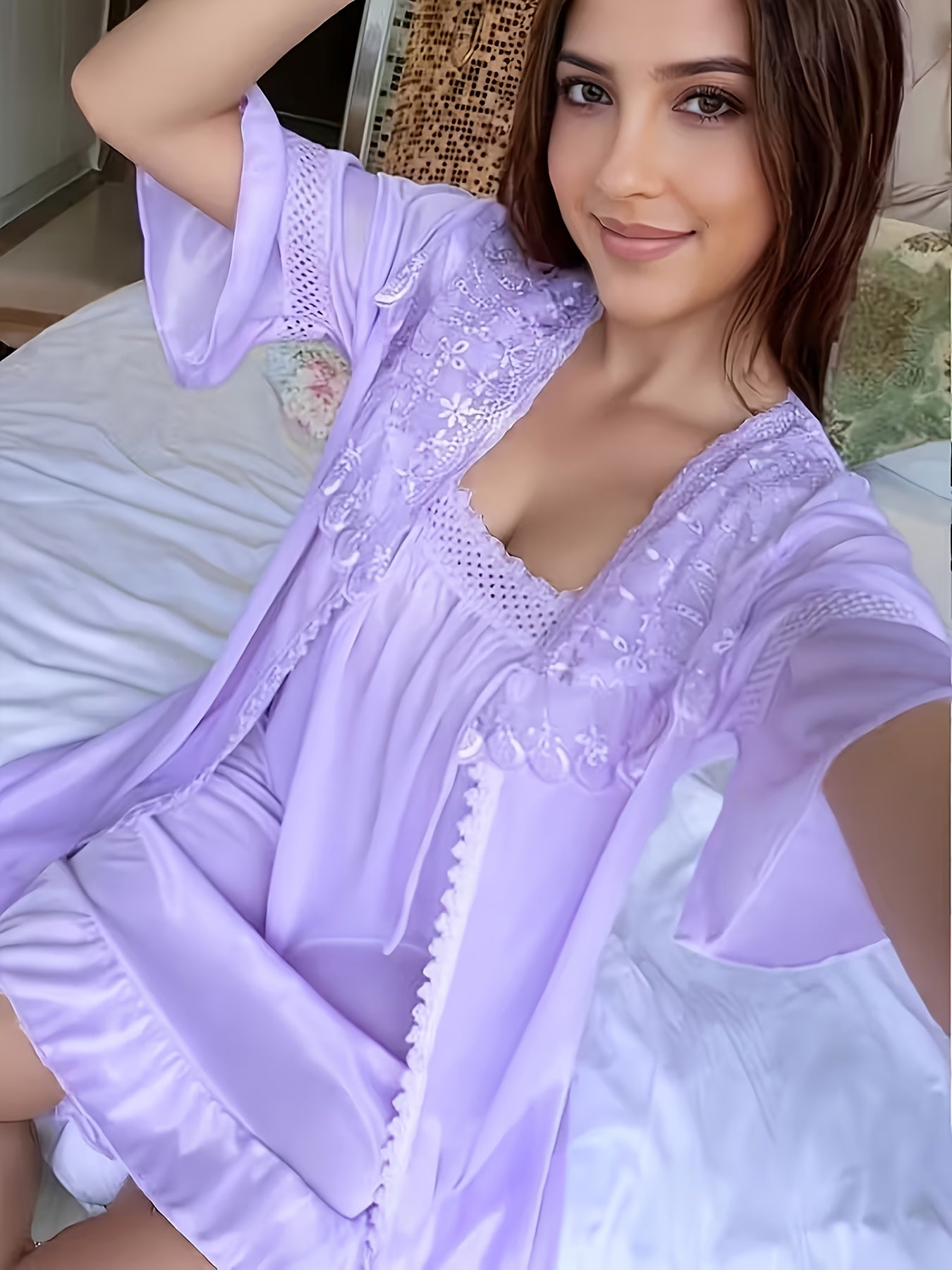 Women's Lace Pajama Set - Lace Comfort, Violet – main product image