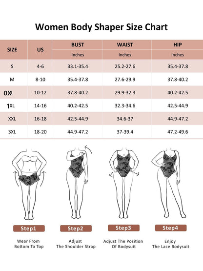Women's Lace Shapewear Bodysuit - V-Neck Plus Size Tummy Control detail view