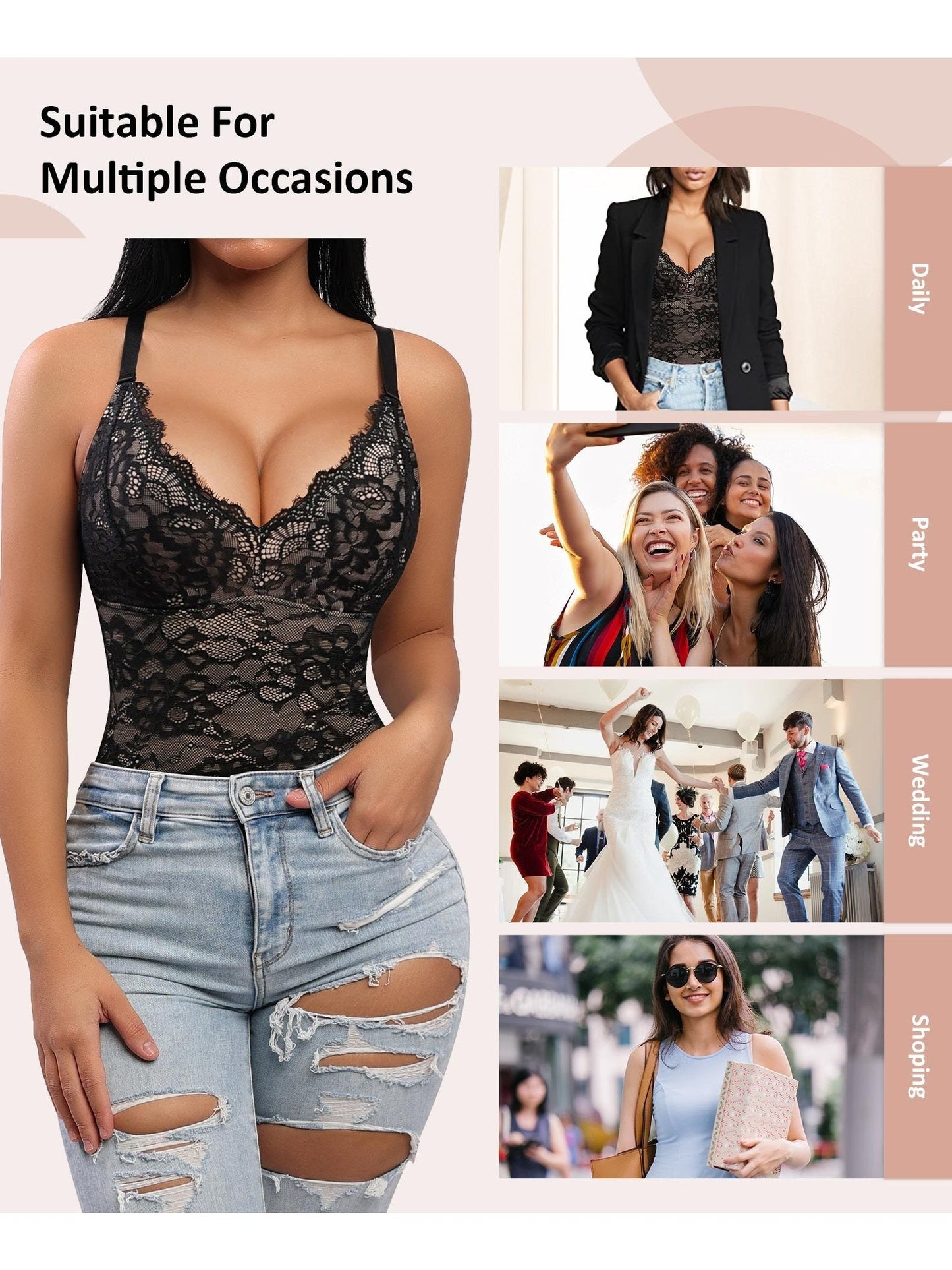 Women's Lace Shapewear Bodysuit - V-Neck Plus Size Tummy Control detail view