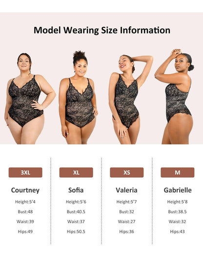 Women's Lace Shapewear Bodysuit - V-Neck Plus Size Tummy Control detail view