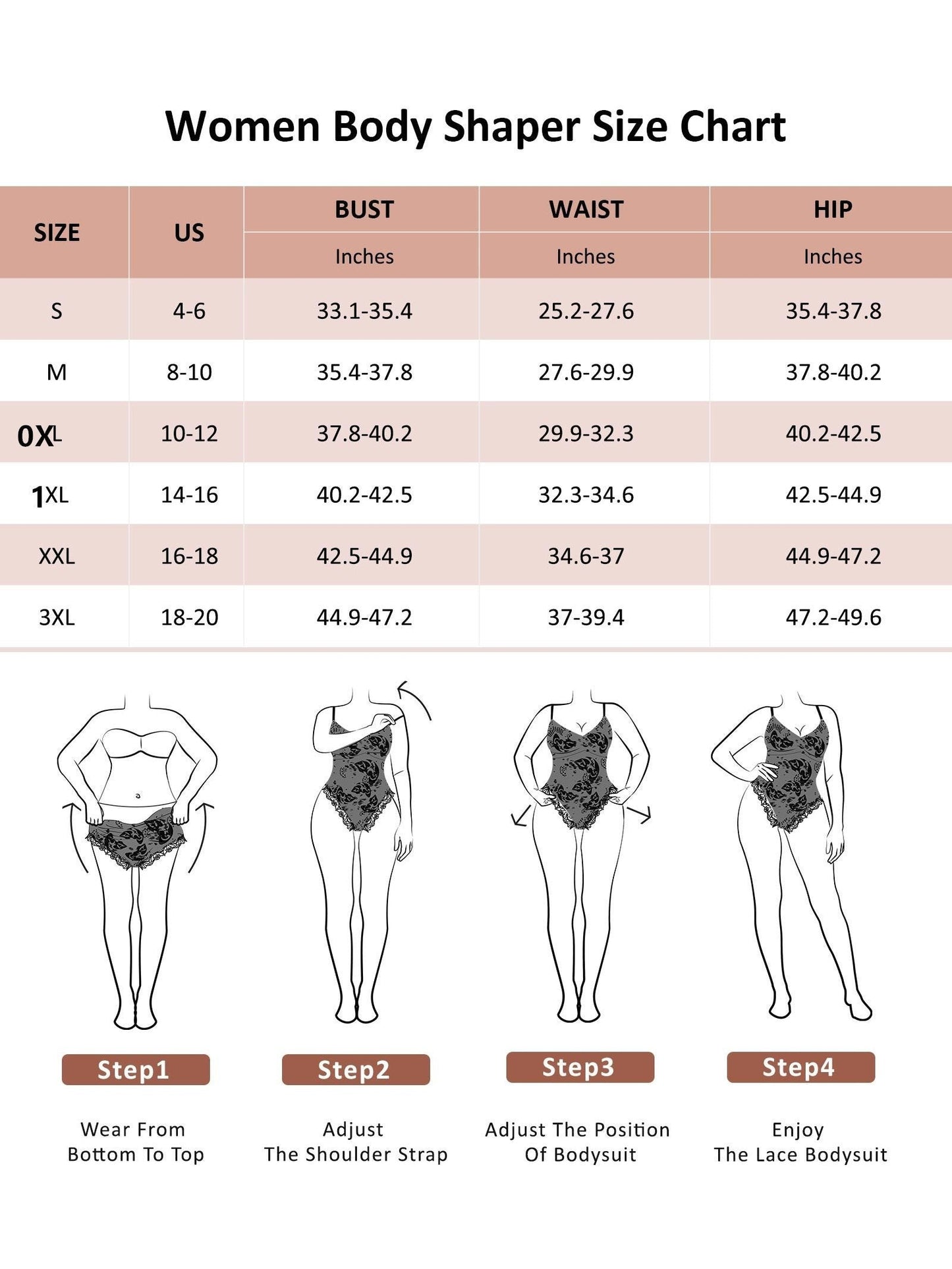 Women's Lace Shapewear Bodysuit - V-Neck Plus Size Tummy Control detail view
