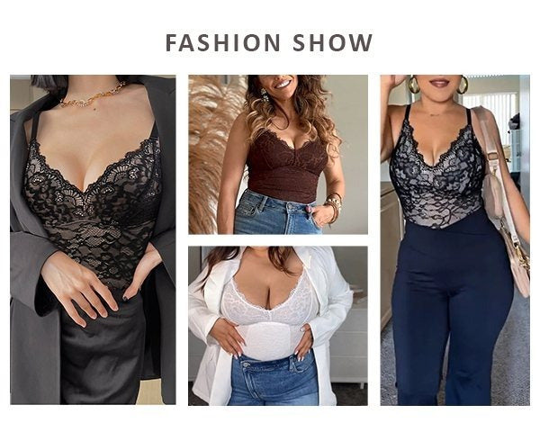 Women's Lace Shapewear Bodysuit - V-Neck Plus Size Tummy Control detail view