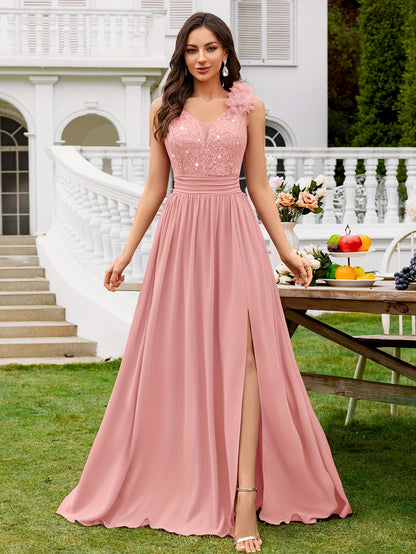 Women's Lace V-Neck Maxi A-Line Dress - Sleeveless detail view