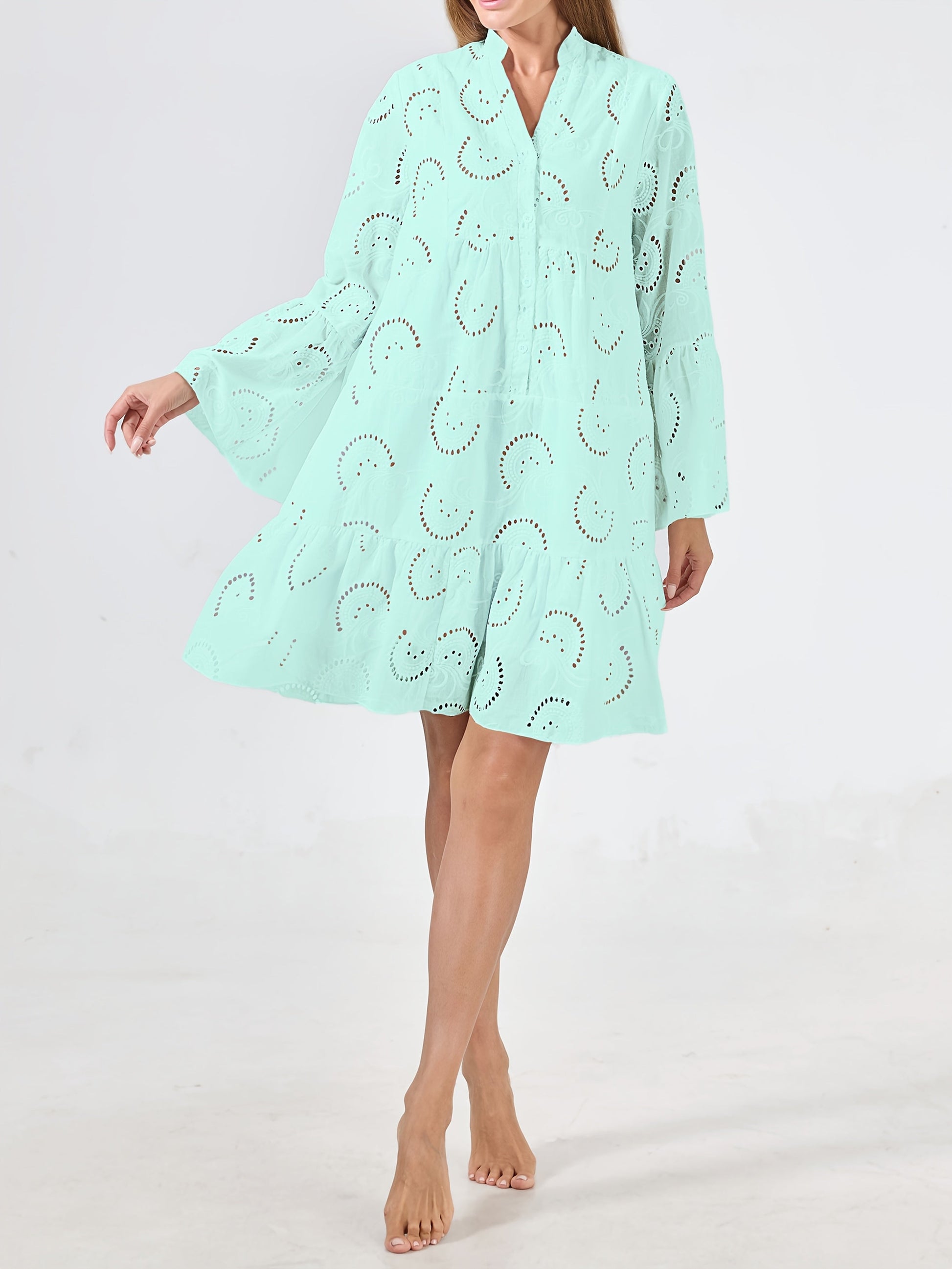 Women's Lace V-Neck Midi Shirt Dress - Cutout detail view