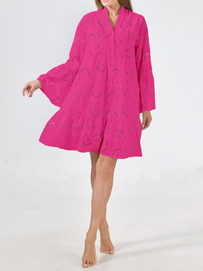 Women's Lace V-Neck Midi Shirt Dress - Cutout detail view