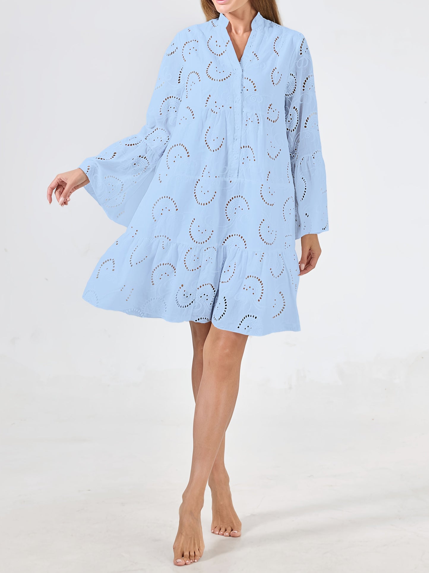 Women's Lace V-Neck Midi Shirt Dress - Cutout – White option – view 3
