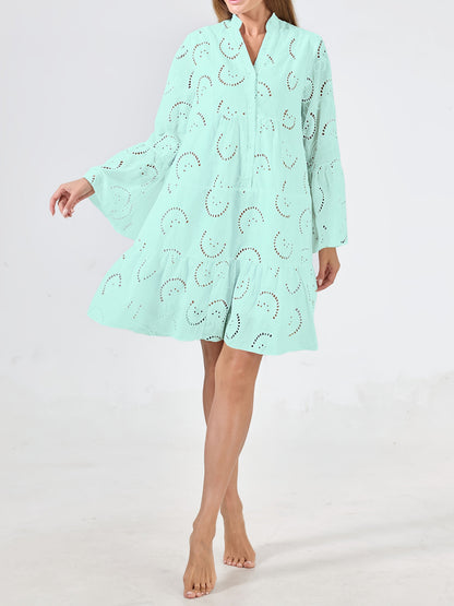 Women's Lace V-Neck Midi Shirt Dress - Cutout – White option – view 6