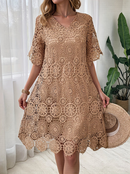 Women's Lace V-Neck Summer Dress – Short Sleeve – main product image
