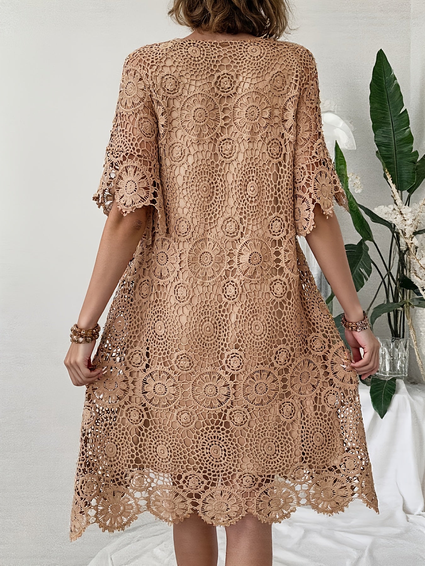 Women's Lace V-Neck Summer Dress – Short Sleeve detail view