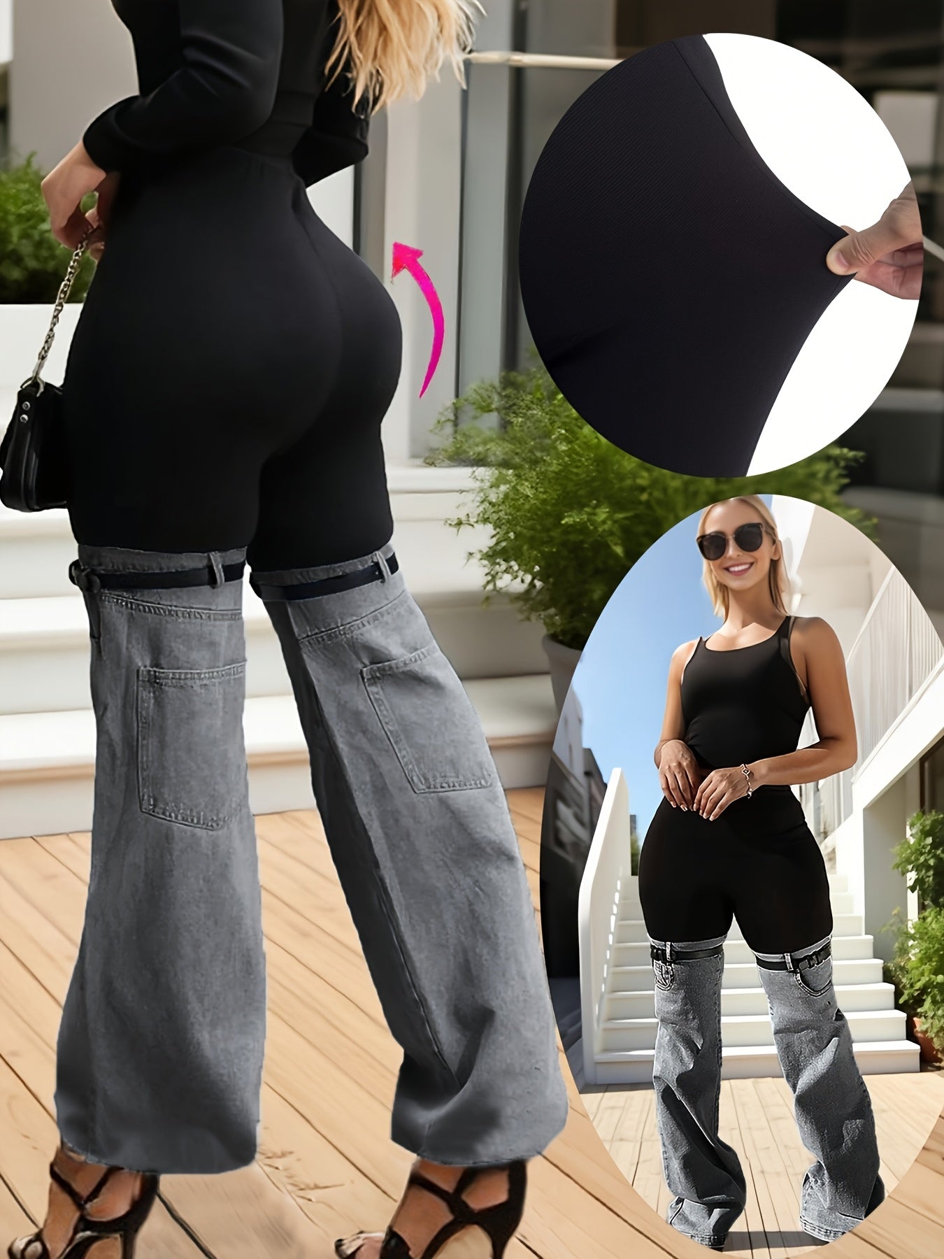Women's Leggings - Denim-Look Wide-Leg detail view