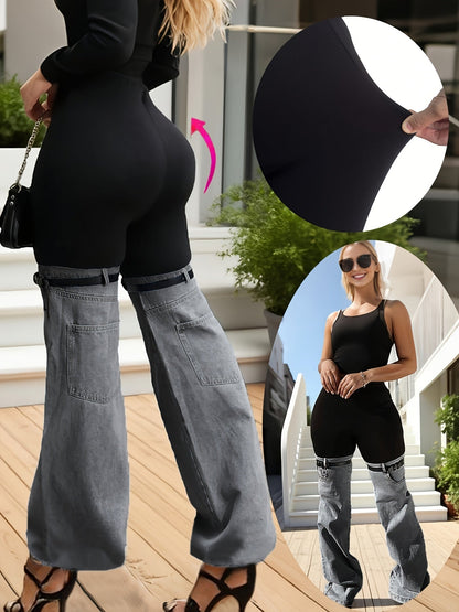 Women's Leggings - Denim-Look Wide-Leg detail view