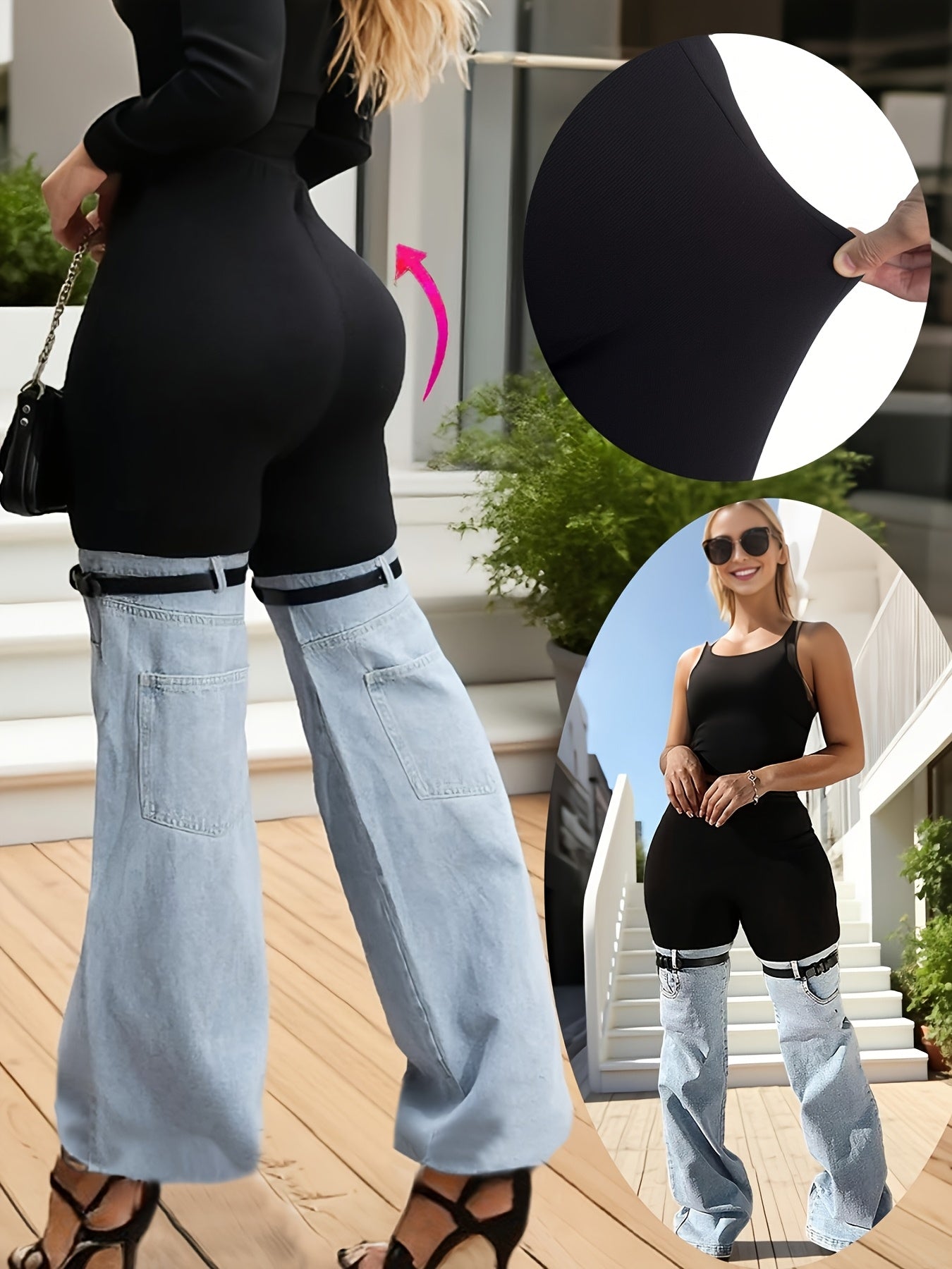 Women's Leggings - Denim-Look Wide-Leg detail view